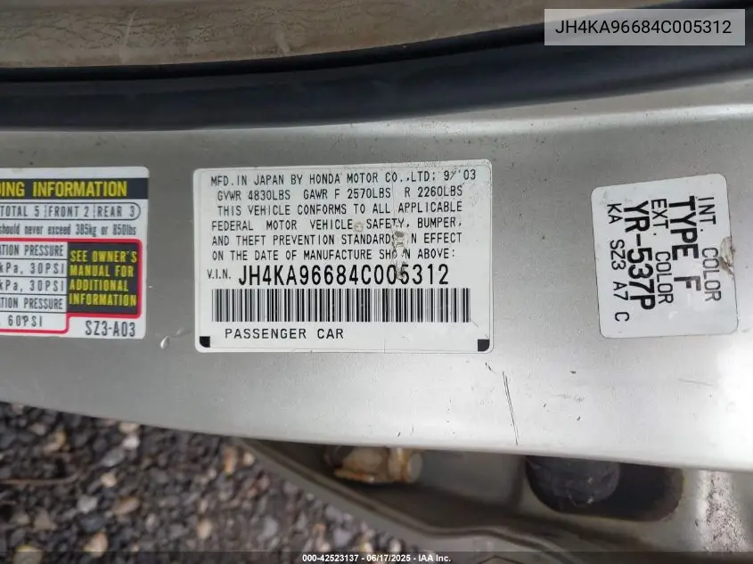2004 Acura Rl 3.5 VIN: JH4KA96684C005312 Lot: 42523137