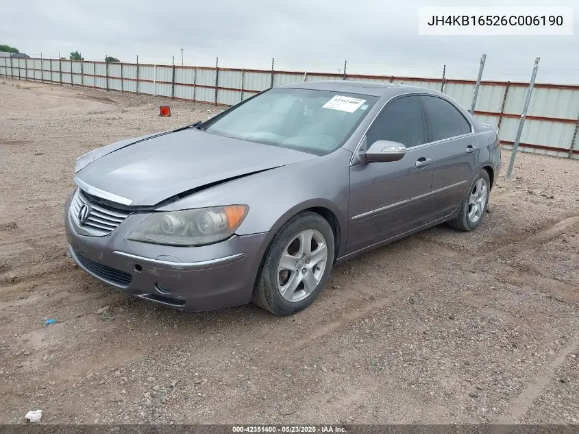 2006 Acura Rl 3.5 VIN: JH4KB16526C006190 Lot: 42351400