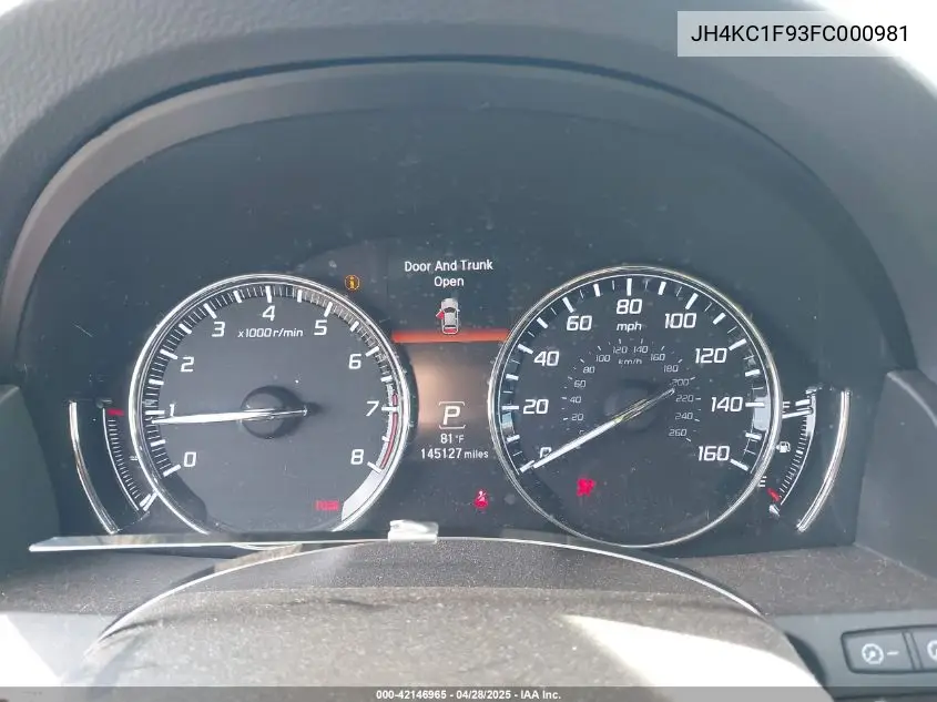 2015 Acura Rlx VIN: JH4KC1F93FC000981 Lot: 42146965