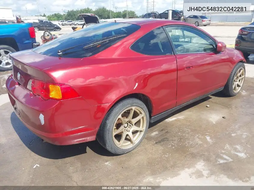 2002 Acura Rsx VIN: JH4DC54832C042281 Lot: 42621905