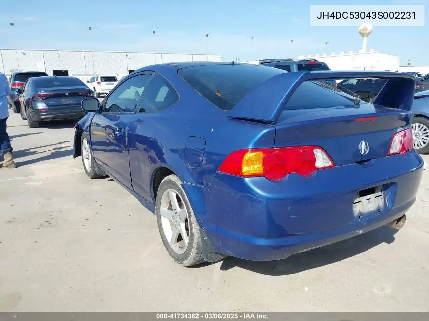 2003 Acura Rsx Type S VIN: JH4DC53043S002231 Lot: 41734362