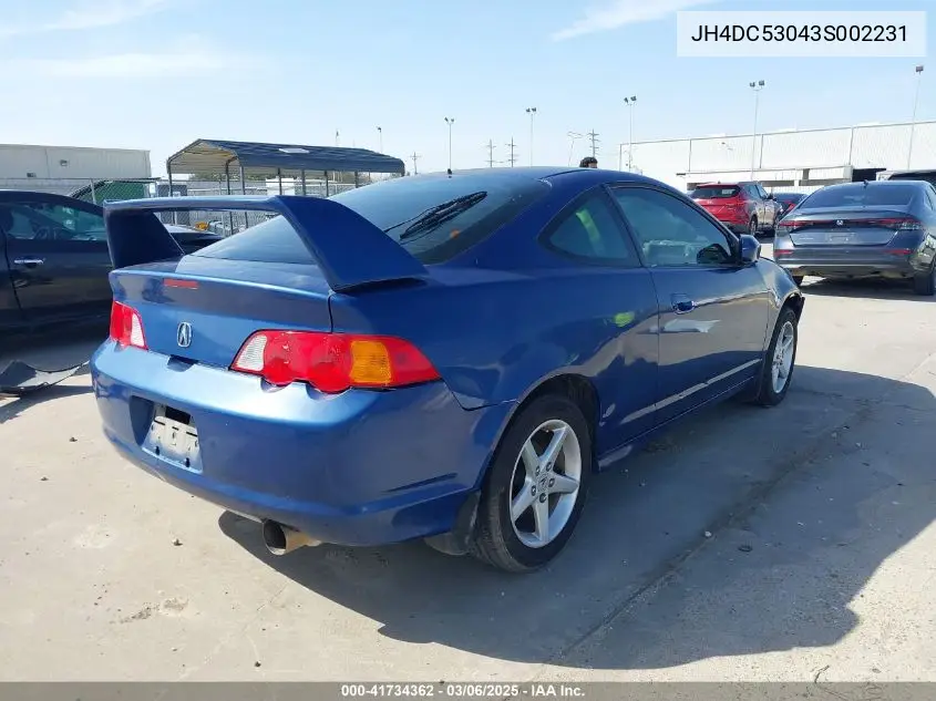 2003 Acura Rsx Type S VIN: JH4DC53043S002231 Lot: 41734362