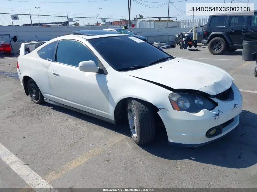 2003 Acura Rsx VIN: JH4DC548X3S002108 Lot: 42147772