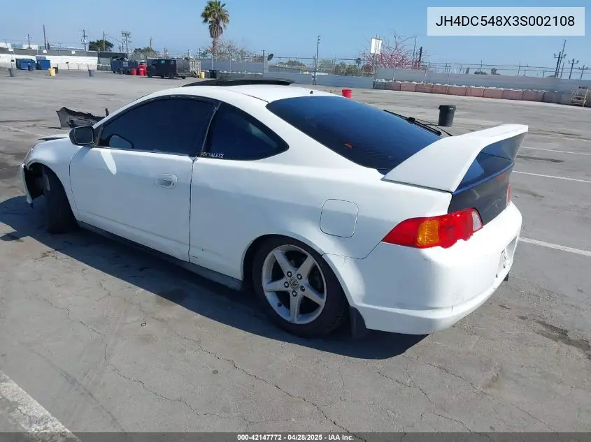 2003 Acura Rsx VIN: JH4DC548X3S002108 Lot: 42147772