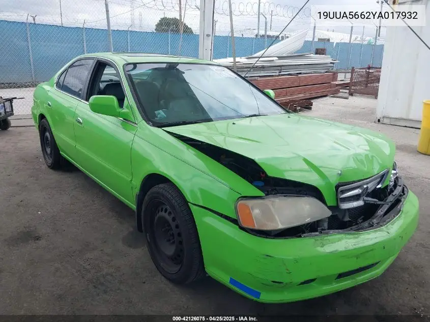 2000 Acura Tl 3.2 VIN: 19UUA5662YA017932 Lot: 42126075
