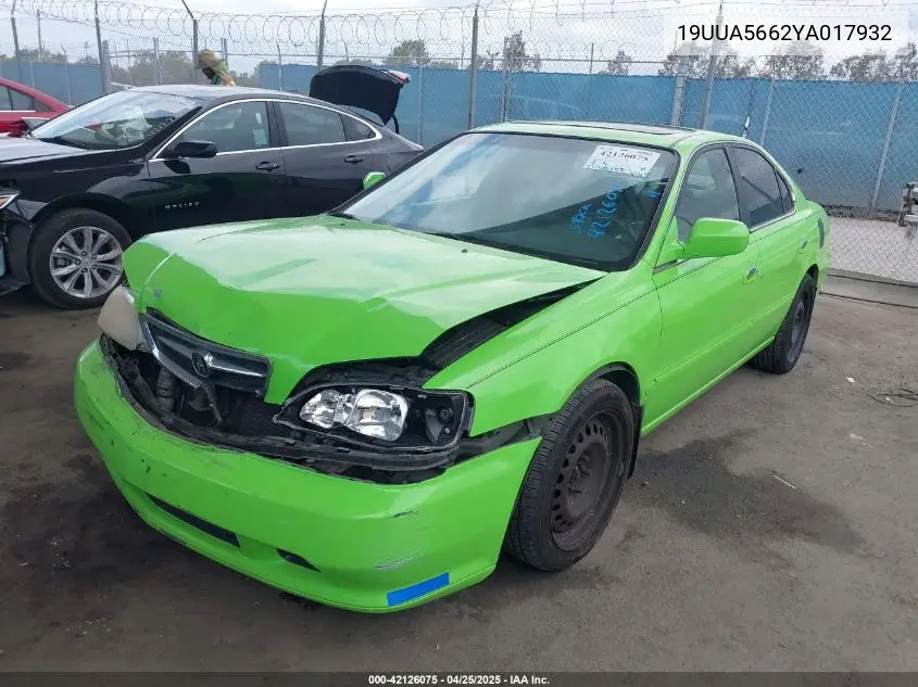 2000 Acura Tl 3.2 VIN: 19UUA5662YA017932 Lot: 42126075