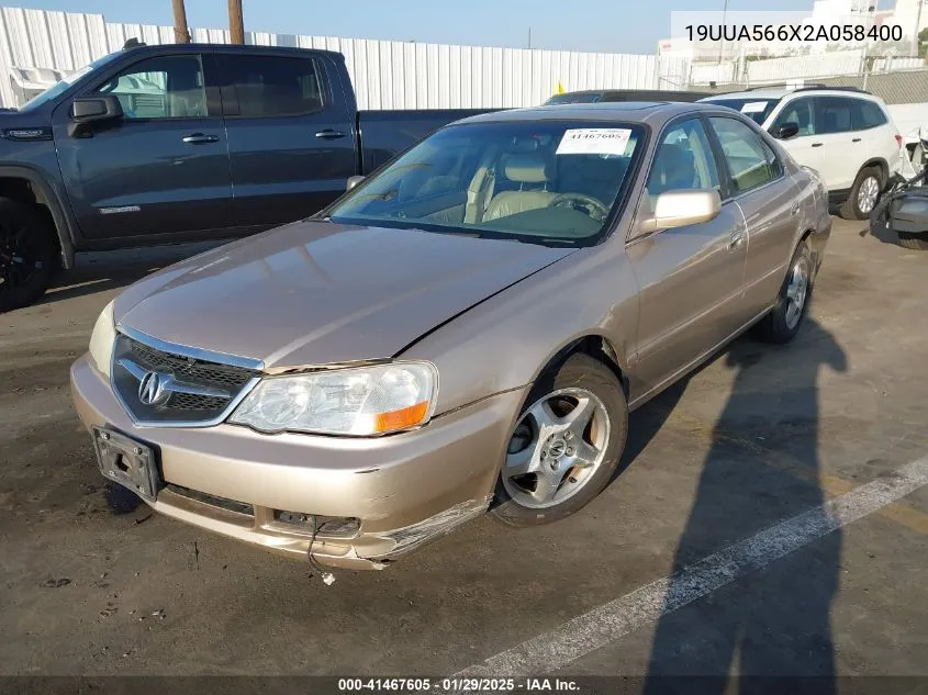 2002 Acura Tl 3.2 VIN: 19UUA566X2A058400 Lot: 41467605