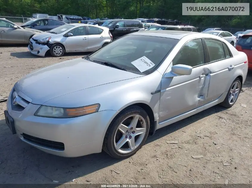 2006 Acura Tl VIN: 19UUA66216A070072 Lot: 42240929