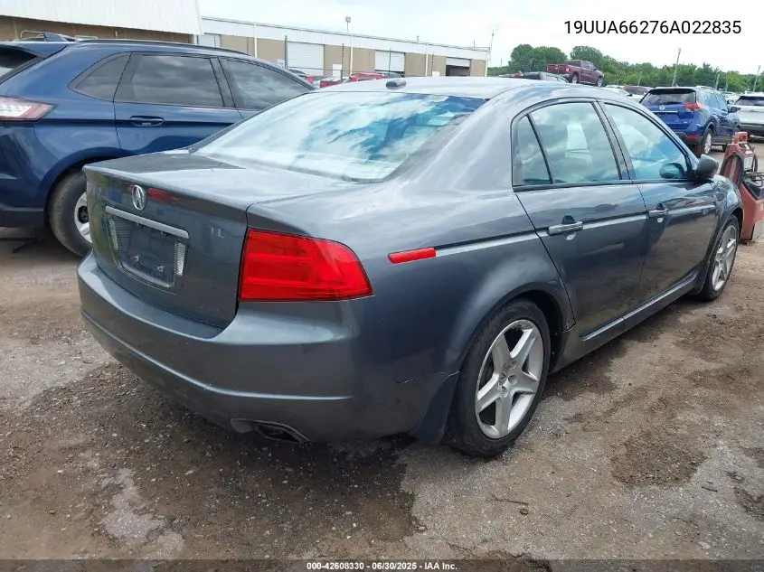 2006 Acura Tl VIN: 19UUA66276A022835 Lot: 42608330