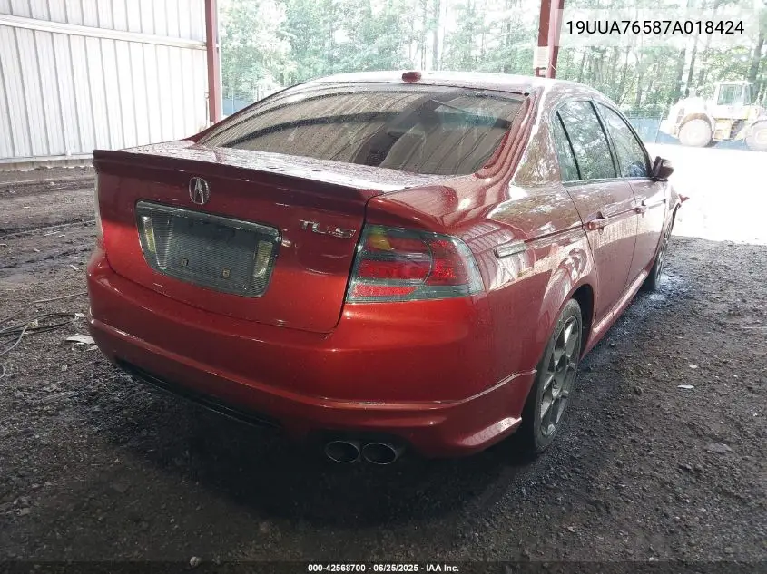 2007 Acura Tl Type S VIN: 19UUA76587A018424 Lot: 42568700