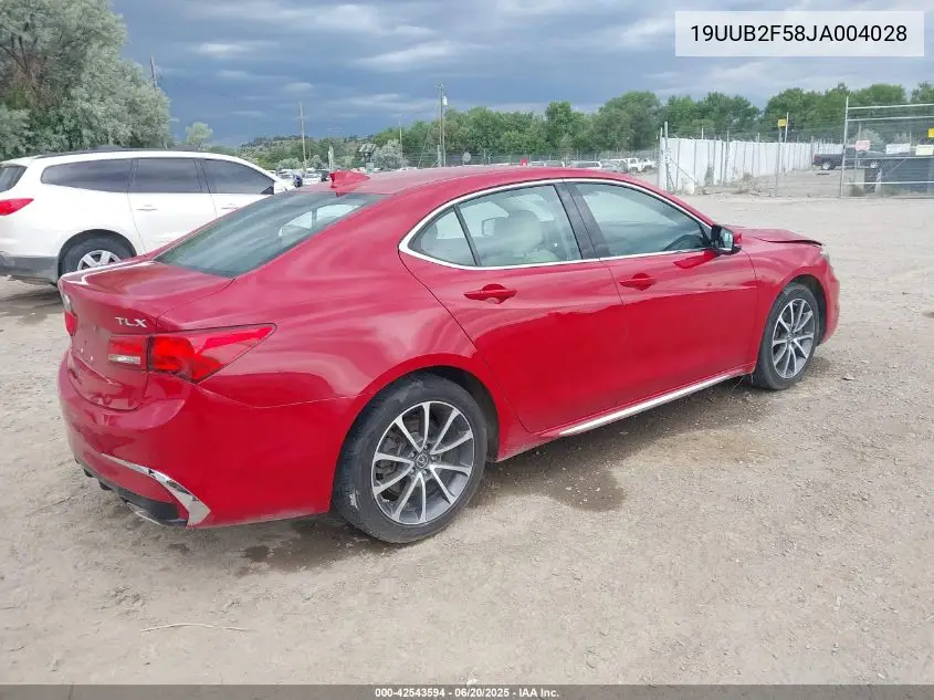 2018 Acura Tlx Tech Pkg VIN: 19UUB2F58JA004028 Lot: 42543594