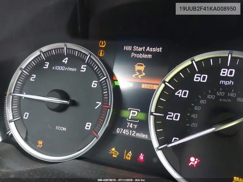2019 Acura Tlx Tech Pkg VIN: 19UUB2F41KA008950 Lot: 42676518