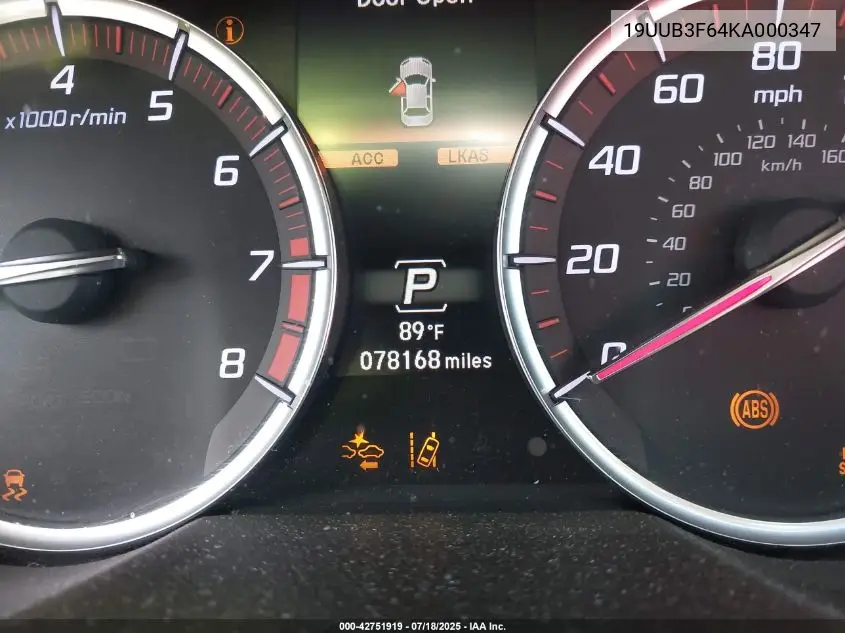 2019 Acura Tlx Tech A-Spec Pkgs VIN: 19UUB3F64KA000347 Lot: 42751919