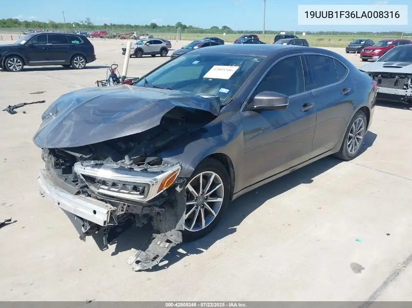 2020 Acura Tlx Standard VIN: 19UUB1F36LA008316 Lot: 42805346