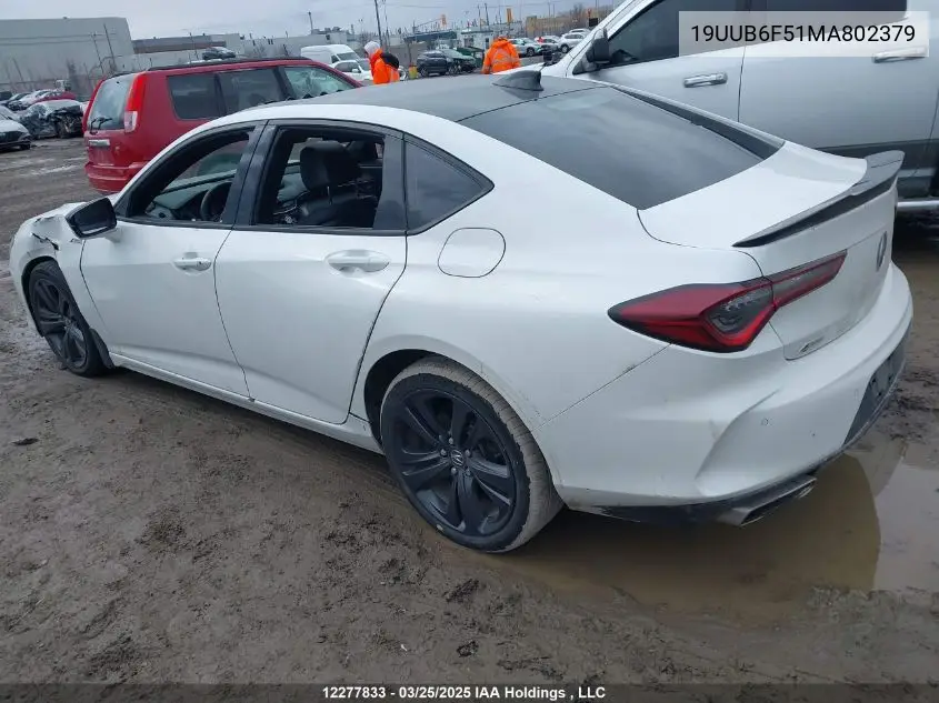 2021 Acura Tlx Tech A VIN: 19UUB6F51MA802379 Lot: 12277833