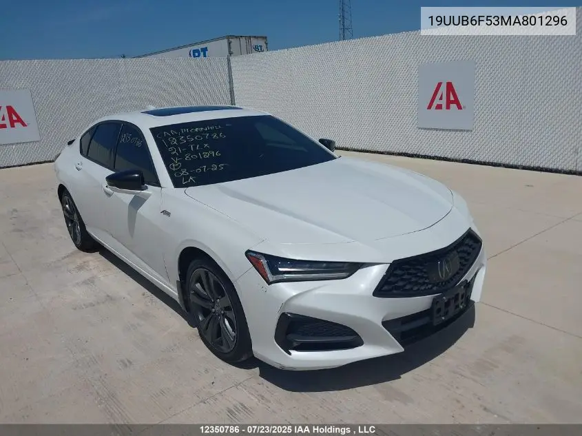 2021 Acura Tlx Tech A VIN: 19UUB6F53MA801296 Lot: 12350786