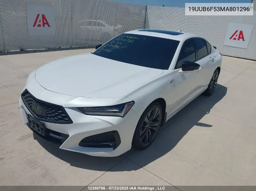 2021 Acura Tlx Tech A VIN: 19UUB6F53MA801296 Lot: 12350786