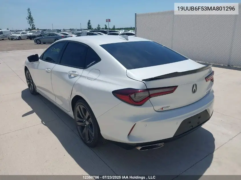2021 Acura Tlx Tech A VIN: 19UUB6F53MA801296 Lot: 12350786