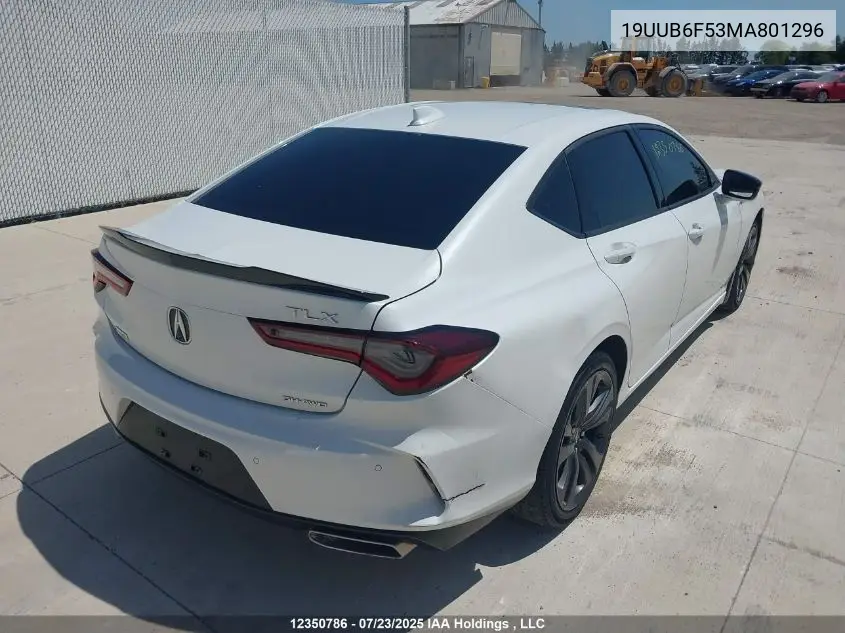 2021 Acura Tlx Tech A VIN: 19UUB6F53MA801296 Lot: 12350786
