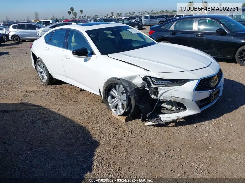 2021 Acura Tlx Technology Package VIN: 19UUB5F48MA002731 Lot: 41820962