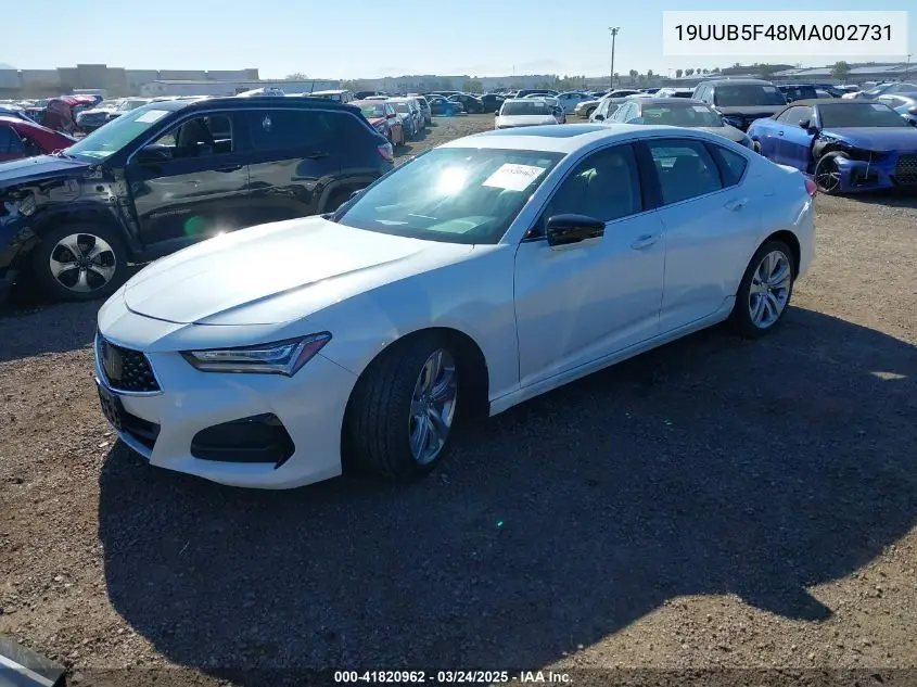 2021 Acura Tlx Technology Package VIN: 19UUB5F48MA002731 Lot: 41820962