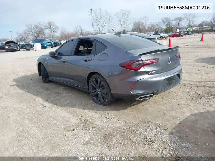 2021 Acura Tlx A-Spec Package VIN: 19UUB5F58MA001216 Lot: 41863630