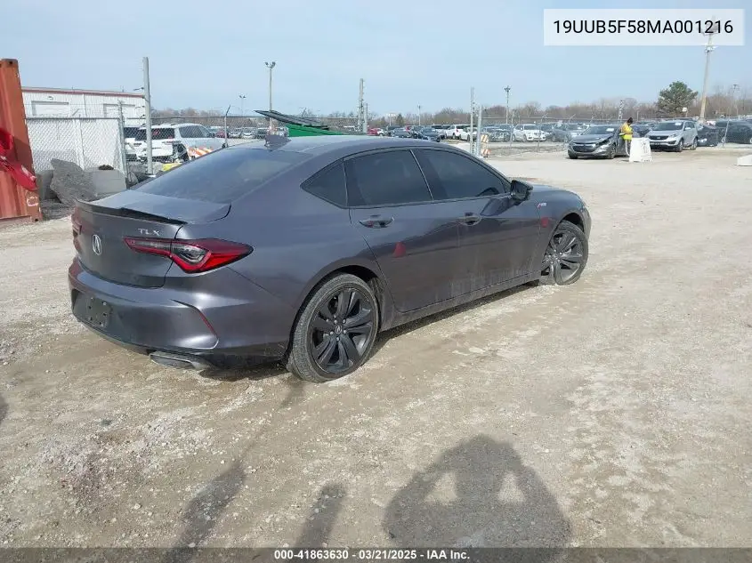 2021 Acura Tlx A-Spec Package VIN: 19UUB5F58MA001216 Lot: 41863630
