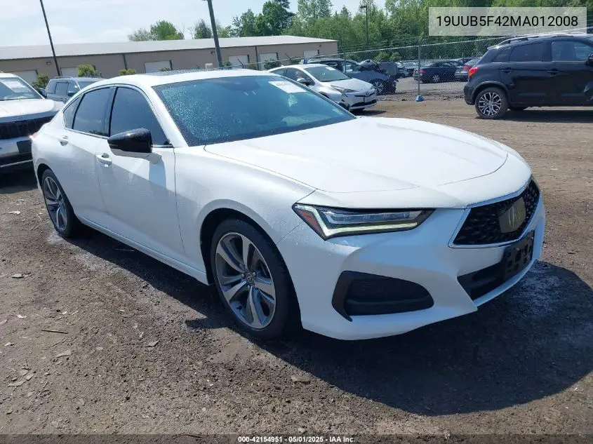 2021 Acura Tlx Technology Package VIN: 19UUB5F42MA012008 Lot: 42154951