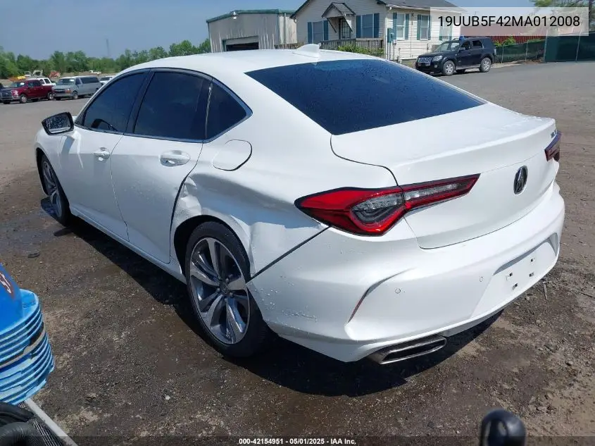2021 Acura Tlx Technology Package VIN: 19UUB5F42MA012008 Lot: 42154951