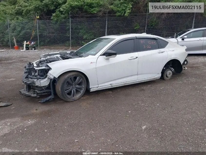 2021 Acura Tlx A-Spec Package VIN: 19UUB6F5XMA002115 Lot: 42186667