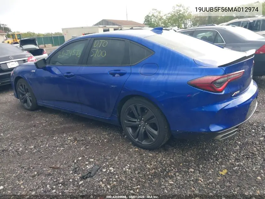 2021 Acura Tlx A-Spec Package VIN: 19UUB5F56MA012974 Lot: 42189965