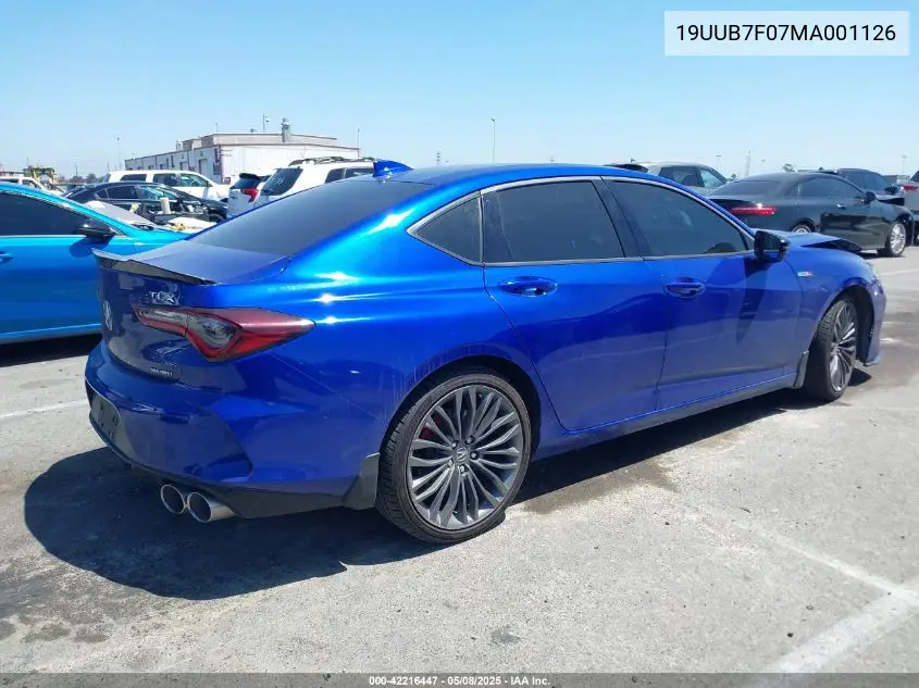 2021 Acura Tlx Type S VIN: 19UUB7F07MA001126 Lot: 42216447