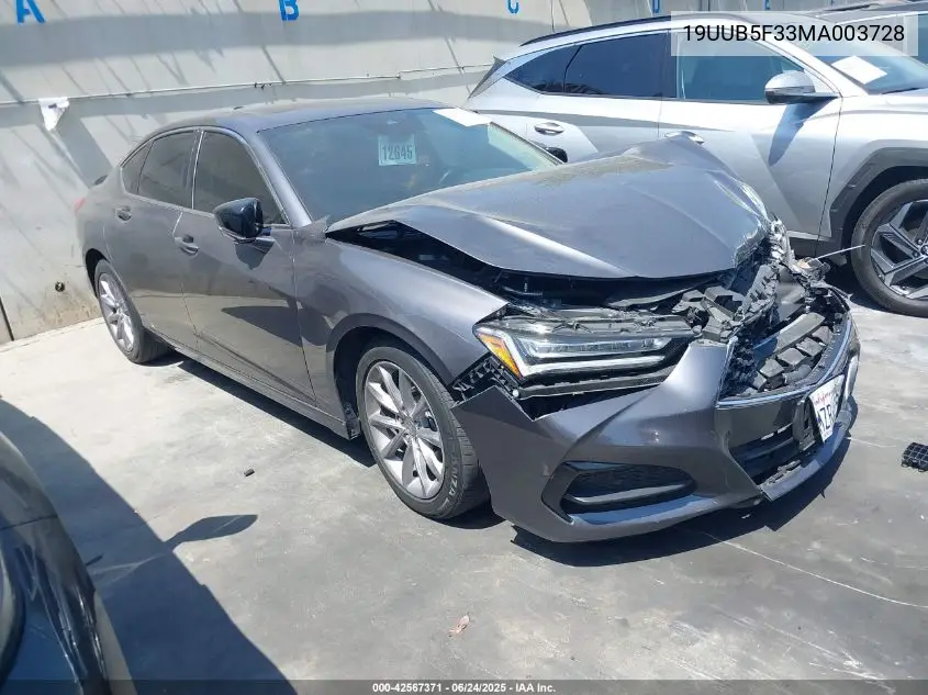 2021 Acura Tlx Standard VIN: 19UUB5F33MA003728 Lot: 42567371