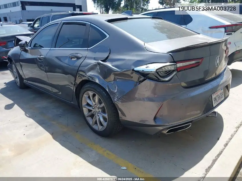 2021 Acura Tlx Standard VIN: 19UUB5F33MA003728 Lot: 42567371