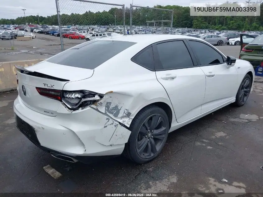 2021 Acura Tlx A-Spec Package VIN: 19UUB6F59MA003398 Lot: 42569419