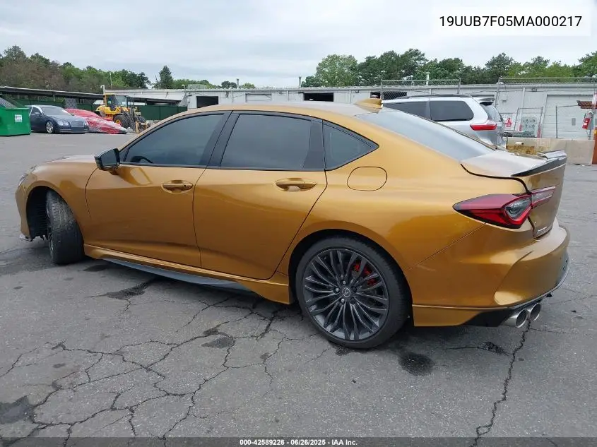 2021 Acura Tlx Type S VIN: 19UUB7F05MA000217 Lot: 42589226
