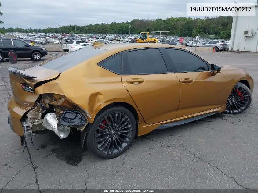 2021 Acura Tlx Type S VIN: 19UUB7F05MA000217 Lot: 42589226