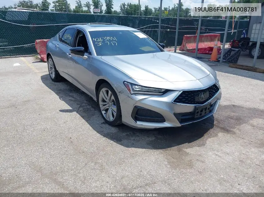 2021 Acura Tlx Technology Package VIN: 19UUB6F41MA008781 Lot: 42634551