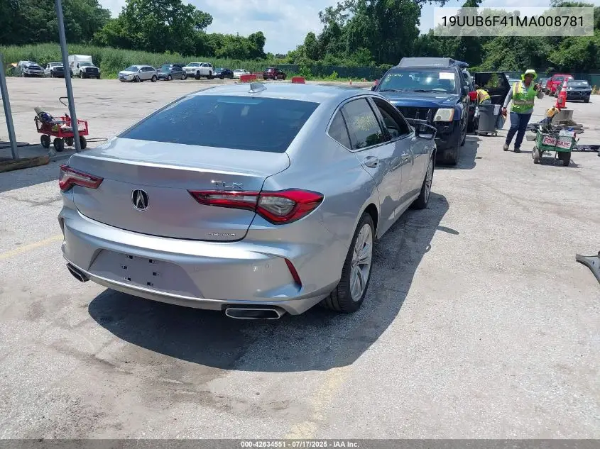 2021 Acura Tlx Technology Package VIN: 19UUB6F41MA008781 Lot: 42634551