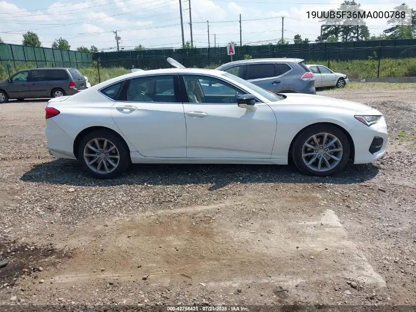 2021 Acura Tlx Standard VIN: 19UUB5F36MA000788 Lot: 42756421