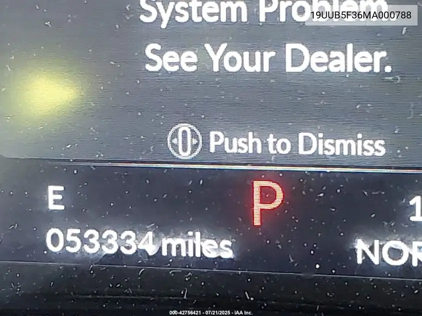 2021 Acura Tlx Standard VIN: 19UUB5F36MA000788 Lot: 42756421