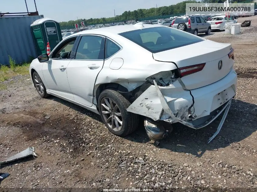 2021 Acura Tlx Standard VIN: 19UUB5F36MA000788 Lot: 42756421