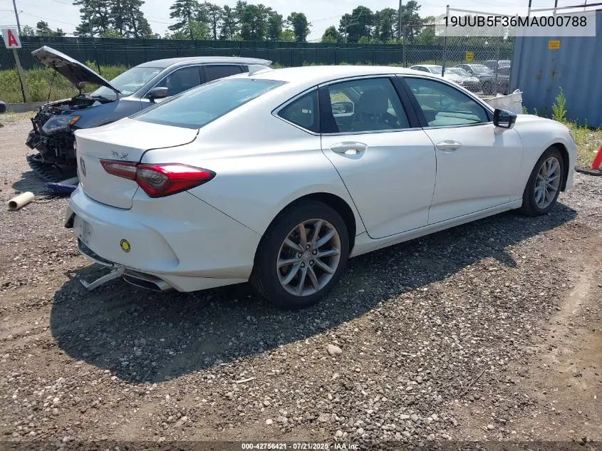 2021 Acura Tlx Standard VIN: 19UUB5F36MA000788 Lot: 42756421