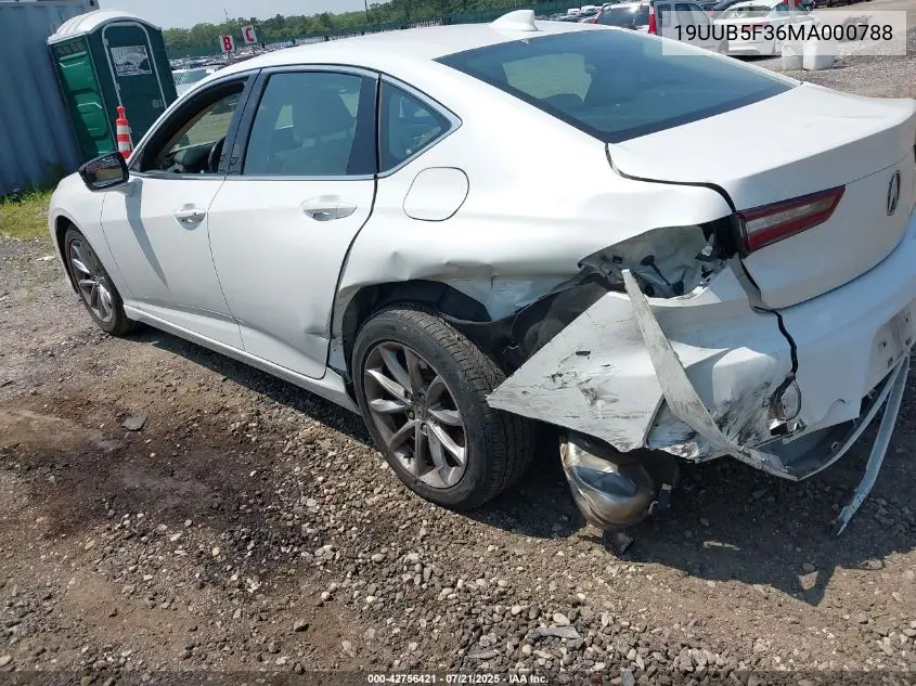 2021 Acura Tlx Standard VIN: 19UUB5F36MA000788 Lot: 42756421