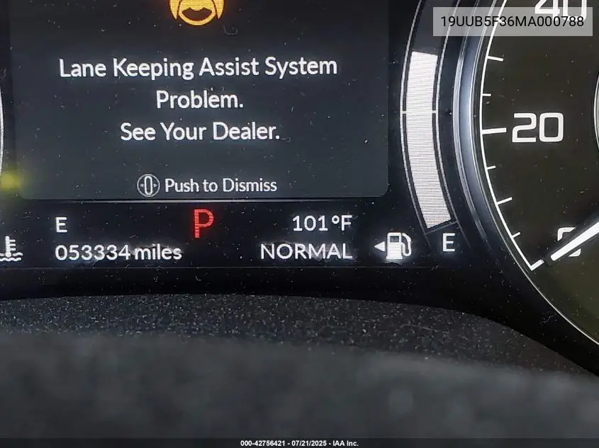 2021 Acura Tlx Standard VIN: 19UUB5F36MA000788 Lot: 42756421