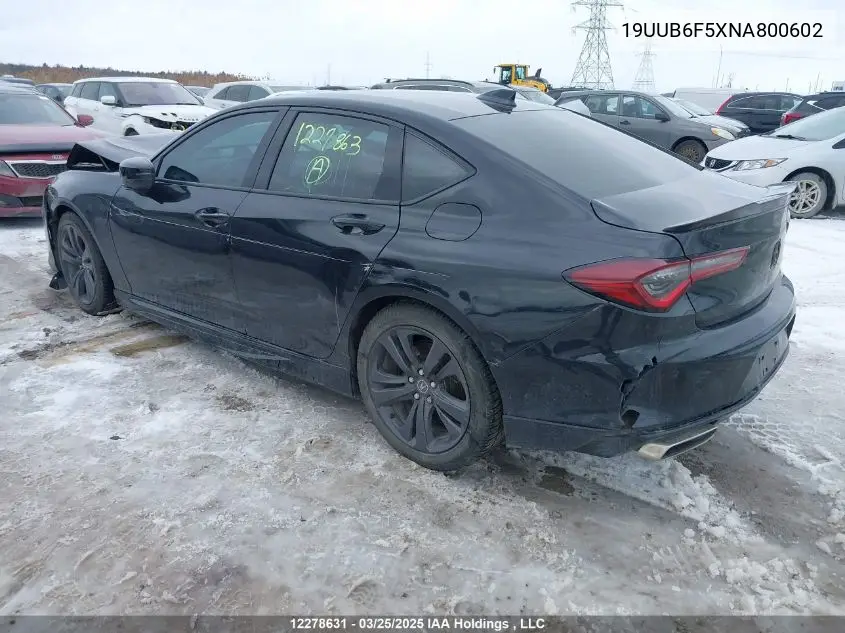 2022 Acura Tlx A-Spec VIN: 19UUB6F5XNA800602 Lot: 12278631