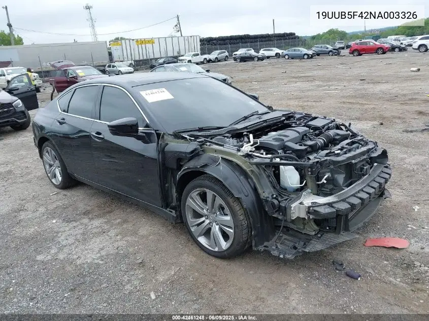 2022 Acura Tlx Technology Package VIN: 19UUB5F42NA003326 Lot: 42461248