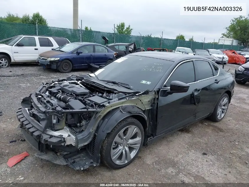 2022 Acura Tlx Technology Package VIN: 19UUB5F42NA003326 Lot: 42461248