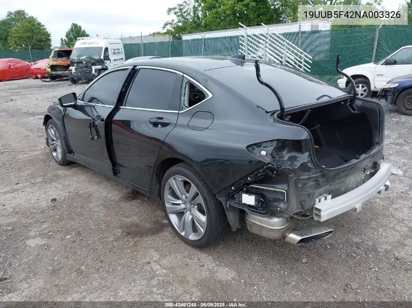 2022 Acura Tlx Technology Package VIN: 19UUB5F42NA003326 Lot: 42461248