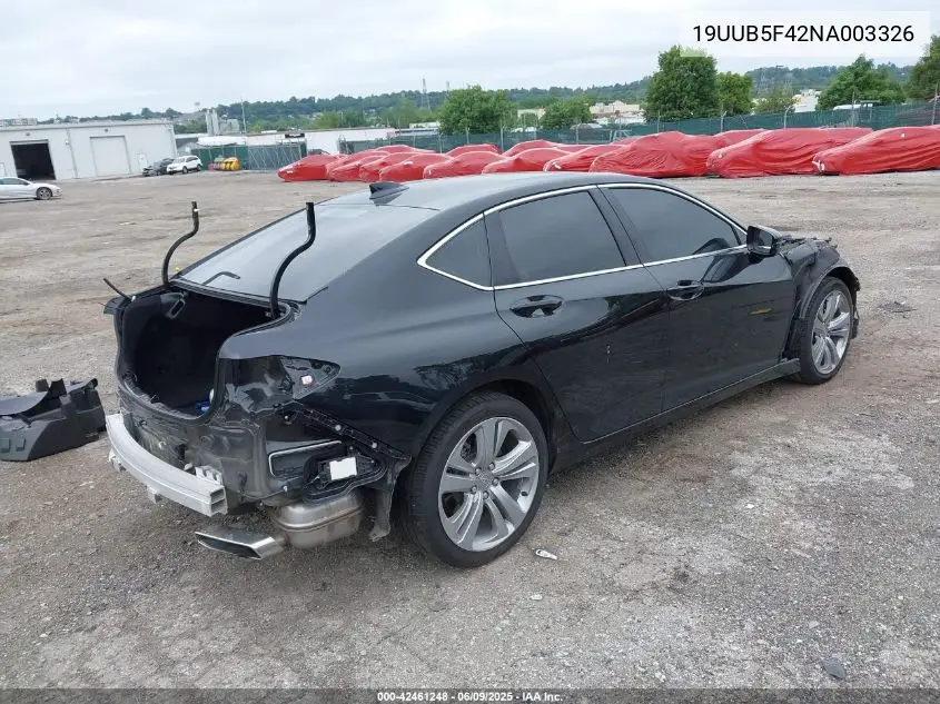 2022 Acura Tlx Technology Package VIN: 19UUB5F42NA003326 Lot: 42461248